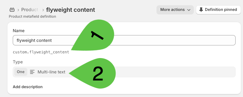Flyweight Content metafield configuration with namespace and type