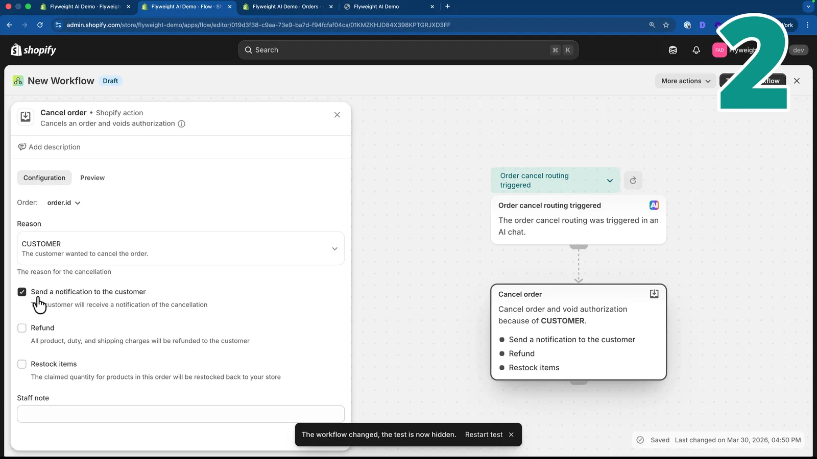 Shopify Flow to cancel orders from AI Chatbot