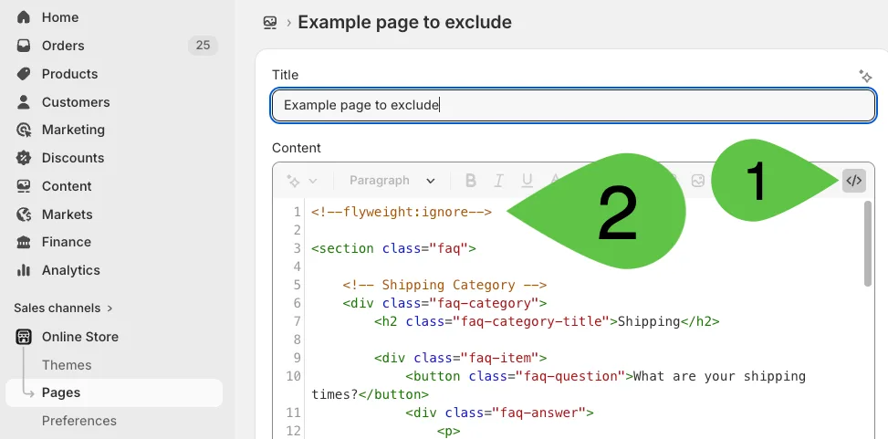 Set the flyweight ignore tab on Shopify html content